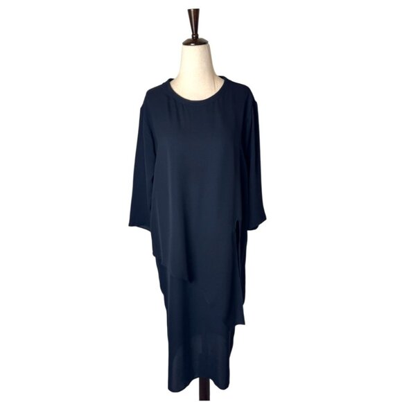 Theory Dress Women 4 Navy Blue Silk Layered Dorotea Classic Midi Preppy Career - Picture 2 of 12